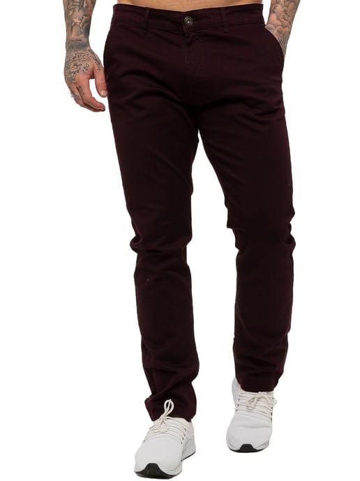 Enzo | Heren Slim Fit Stretch Chino Jeans - Bordeaux - Image 2