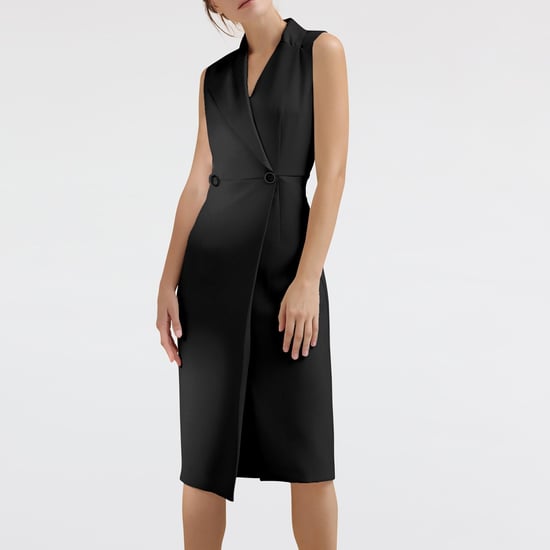 Tailor wrap effect dress with topstitched collar