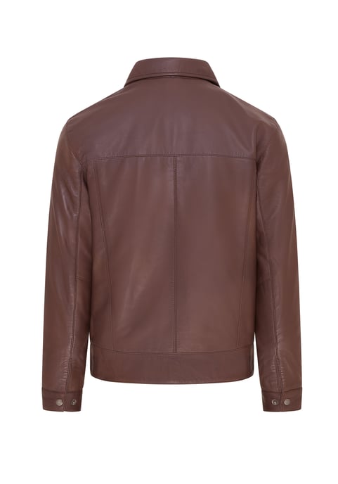 Mens Brown Retro Classic Leather Harrington Biker Jacket - Drammen