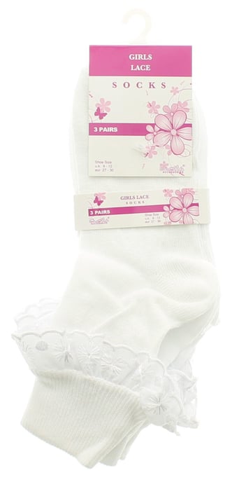 Girls Frilly Ankle Socks 3 Pk White