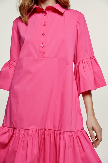 Fuchsia klokmouwtjes jurk met ruche zoom - Image 5