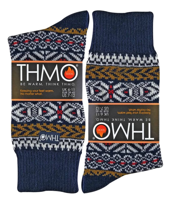 THMO - Vintage herensokken van thermo wolmix - Fairisle Navy - Image 2