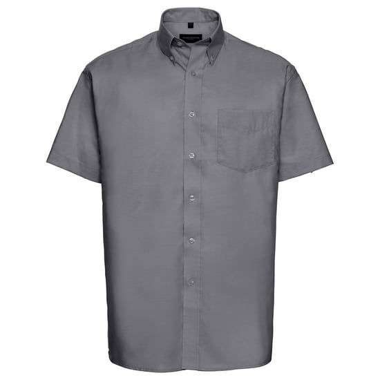 Russell Collection Mens Oxford Easy-Care Short-Sleeved Shirt (Silver)