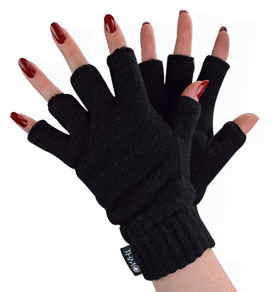 THMO dames fleece gevoerde thermo vingerloze handschoenen - Zwart - Image 1