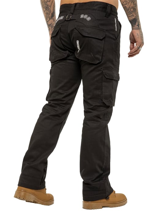 Enzo | Mens Cargo Combat Jeans - Black