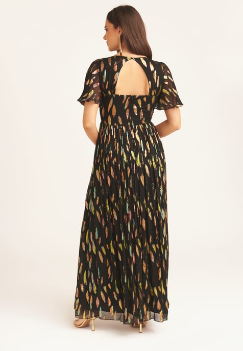 Multi Jacquard Angel Mouwen Maxi Jurk - Image 4