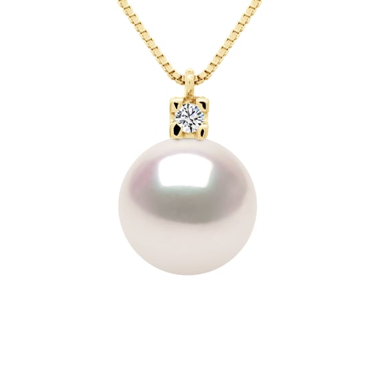 Necklace Jewelry Diamonds 0,03 Cts - Real Cultured Pearl Akoya Japanese Certified Round 8-9 mm