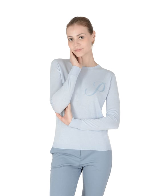 Crown Of Edinburgh Cashmere Lange Mouw Art 004 Lichtblauwe Letter P - Image 1