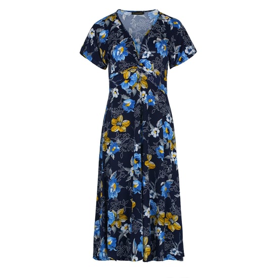 Print Navy Knot Detail Midi Dress