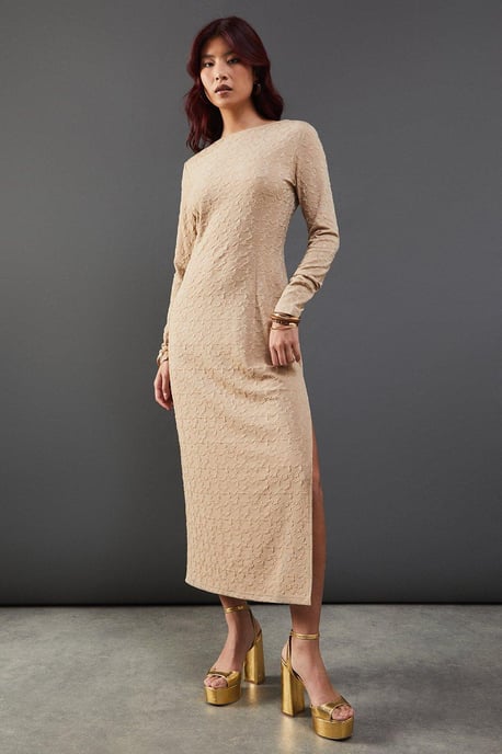 Jersey Jacquard Slash Neck Scoop Back Midi Dress - Image 1