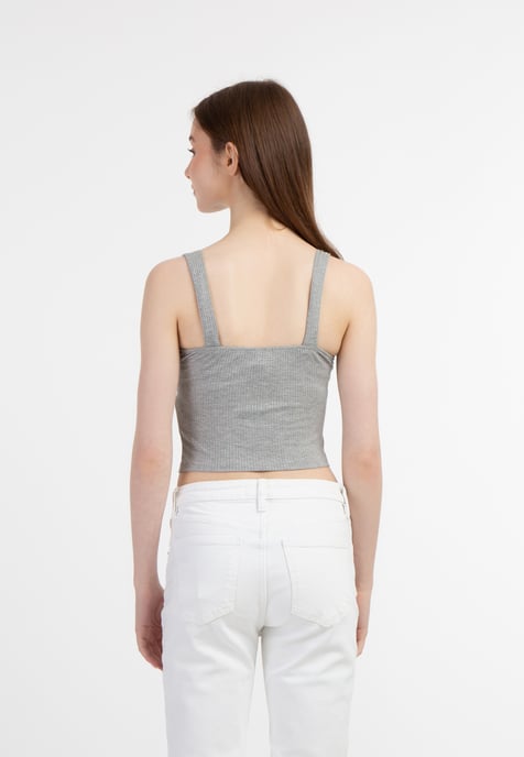 Mymo Ribgebreide top met bandjes Dames grijs melange - Image 4