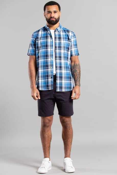 Blue Cotton Short Sleeve Check Shirt
