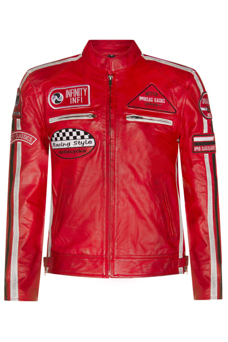 Leather racing biker motorcycle jacket with zipper