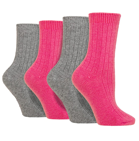 Wildfeet - 4 Paar Dames Cashmere Boot Sokken | Ribgebreide Wollen Bed Sokken - Roze / grijs - Image 1
