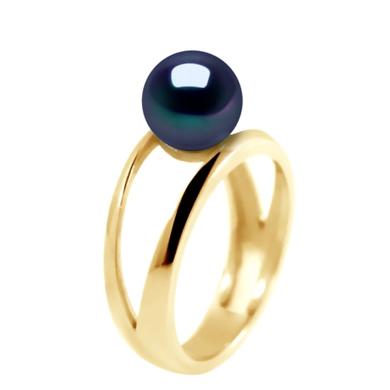 DIADEMA - Ring in Yellow Gold - Real Freshwater Pearls - Black Tahitian Style