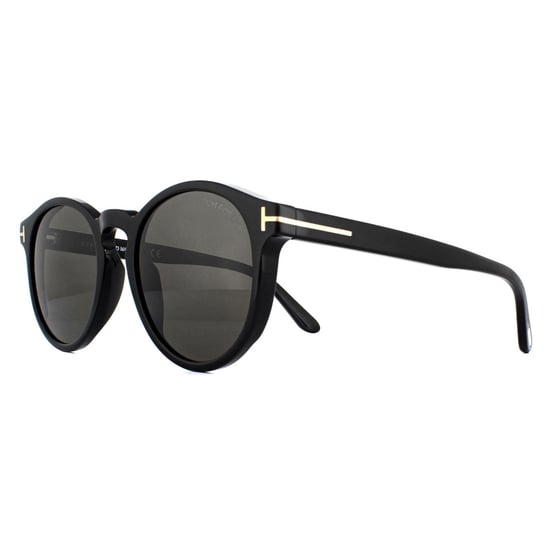Tom Ford Round Unisex Shiny Black Grey Smoke Sunglasses