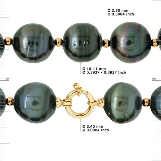 DIADEMA - Necklace - Real Tahitian Pearls - Rainbow - Yellow Gold