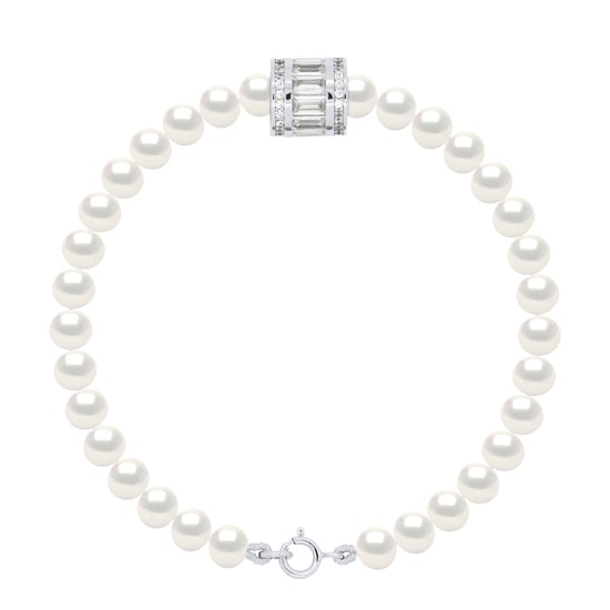 Bracelet Row of Real Cultured Freshwater Pearls Semi Round 5-6 mm