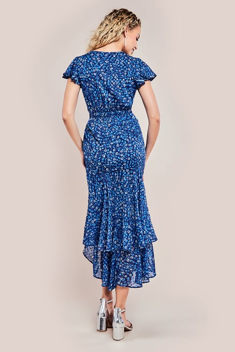 Printed Wrap High And Low Midaxi Dress
