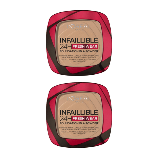 2 x L'Oreal Paris Infallible 24U Fresh Wear Foundation in een Poeder 9g - 220 Zand - Image 1