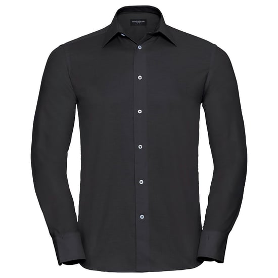 Russell Collection Heren Oxford Easy-Care Getailleerde Overhemd met Lange Mouwen (Zwart) - Image 1