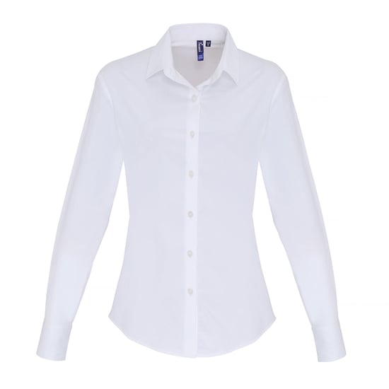 Premier Dames/dames Stretch Fit Poplin Blouse met lange mouwen (Wit) - Image 1