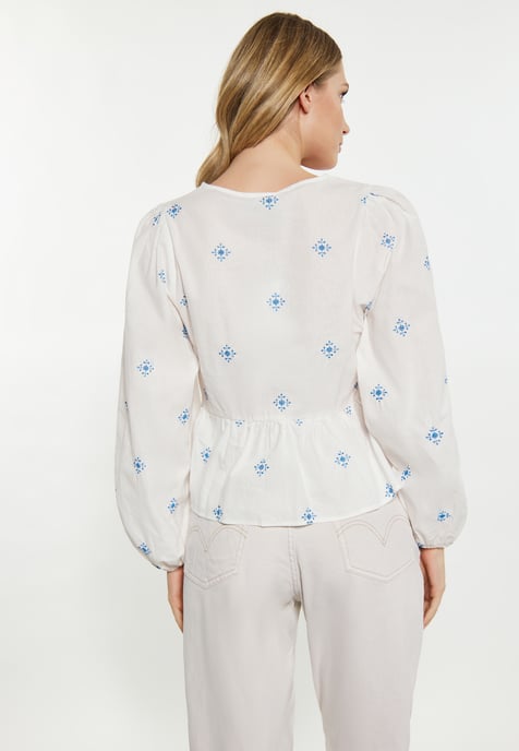 Dreimaster Blouse Dames Wol Wit Blauw - Image 4