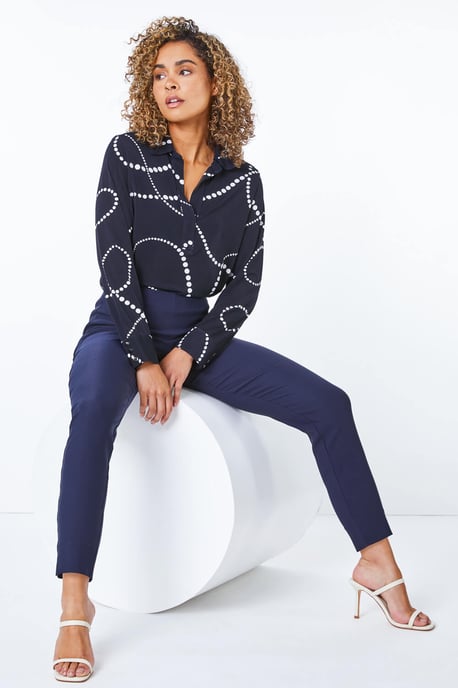 Petite High Waisted Stretch Trousers Smart Office Leggings - Image 2