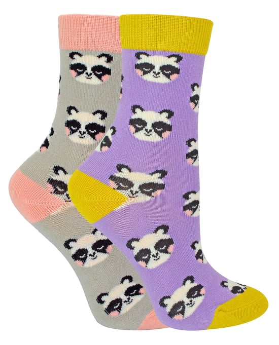 Set van 2 sokken met dierenprint voor meisjes | Miss Sparrow | Casual grappig patroon crew bamboe sokken | Grappige nieuwe sokken voor kinderen - Panda - Image 1