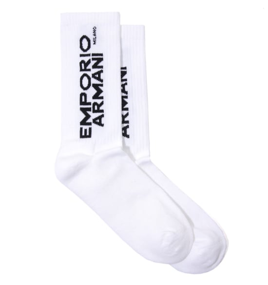 Emporio Armani Loungewear 2 Pack EA Lettering Terrycloth Socks - White