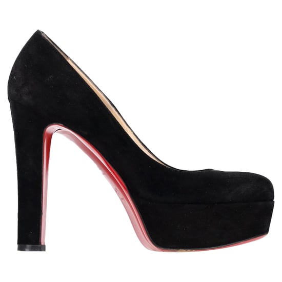 Christian Louboutin Ronde Neus Chunky Hak Platform Hakken in Zwart Suède - Image 1