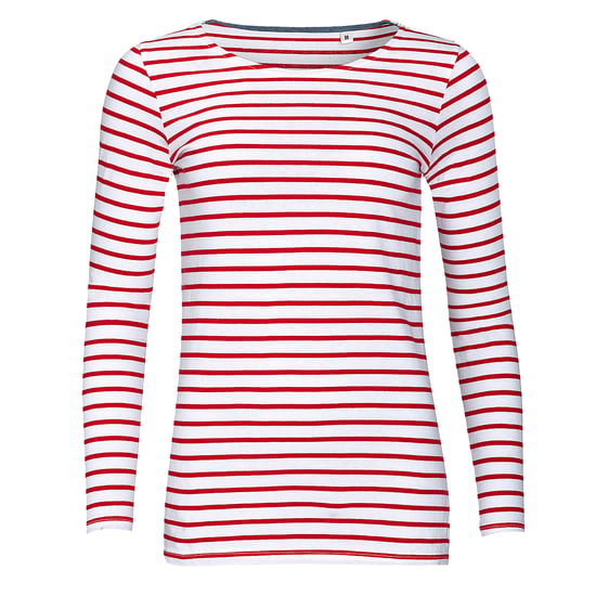 SOLS Dames/dames Marine Long Sleeve Stripe T-Shirt (Wit/rood) - Image 1