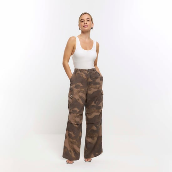 River Island Womens Cargo Trousers Petite Khaki Camo Embellished