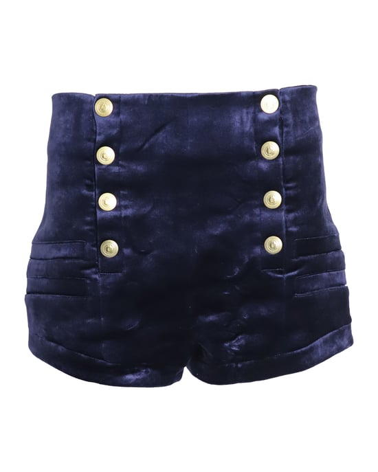 Pierre Balmain Militair Blazer en Shorts Set in Blauw Velours - Image 6