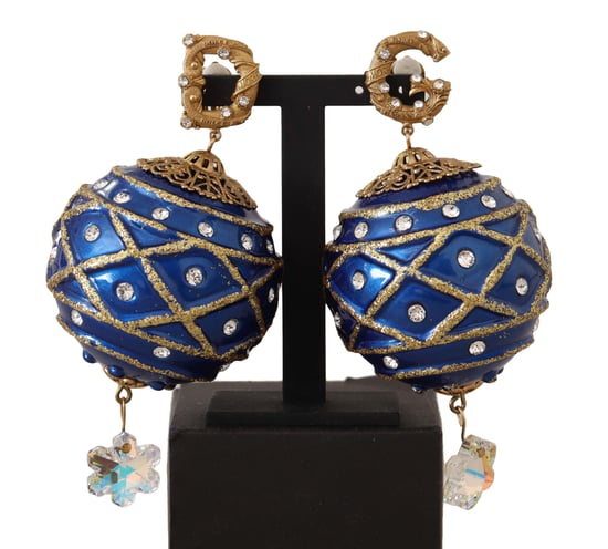 Dolce & Gabbana Gold Brass Blue Christmas Ball Crystal Clip op damesoorbellen - Image 1