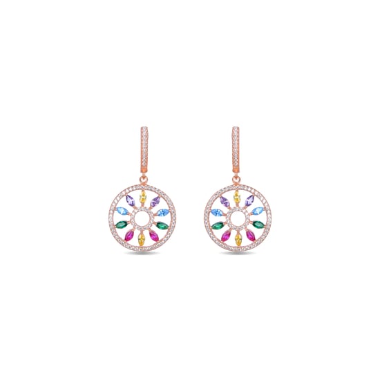 Luxenter oorbellen met catalaanse mobel sluiting gemaakt van 925 sterling zilver en veelkleurige zirkonia met 18kt roségoud vergulde afwerking - Image 1