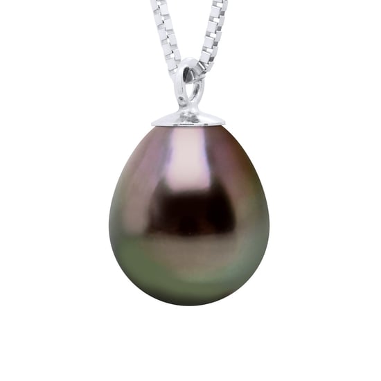 Necklace Link Venetian of Silver 925 Rhodium plated and Real Cultured Tahiti Pearl Pear 8-9 mm