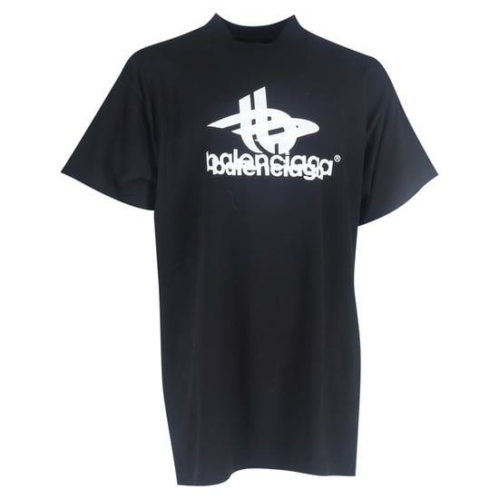 Balenciaga Logo Print Mock Neck T-Shirt in Black Cotton - Image 1