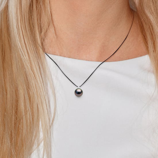 DIADEMA - Necklace - Black Nylon - Tahiti Pearl and Real Diamond