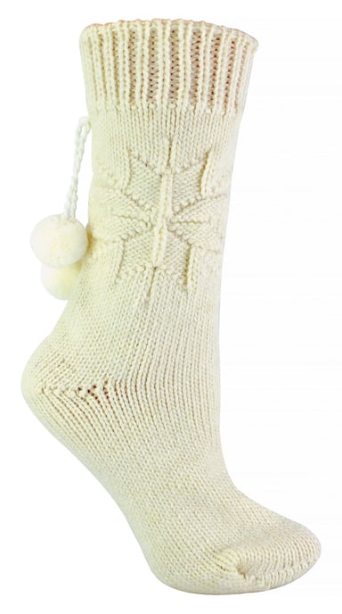 Dames alpaca wollen pantoffelsokken met pom pom - Room - Image 1