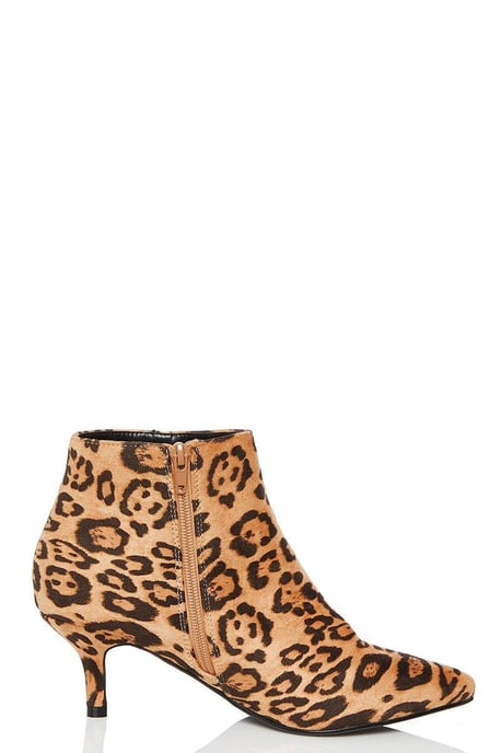 Leopard Print Point Toe Kitten Heel Ankle Boots