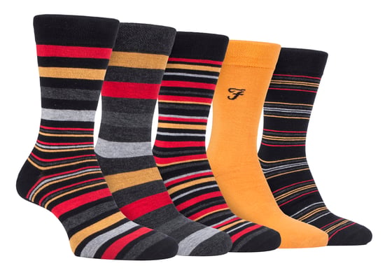 Farah - Mens 5 Pack Natural Organic Bamboo Bright Striped Patterned Socks - Image 1