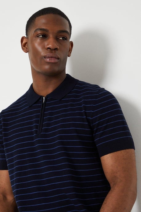 Horizontal Stripe Jacquard Knitted Polo
