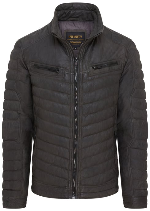 Mens Khaki Green Quilted Puffer Leather Bomber Jacket - Torpoint