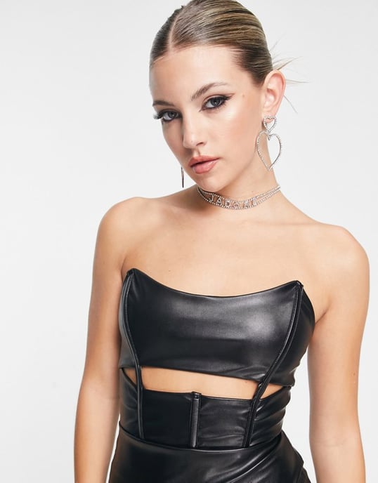 ASYOU PU corset cut out mini dress in black