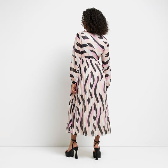 River Island Womens Maxi Dress Pink Print Long Sleeve