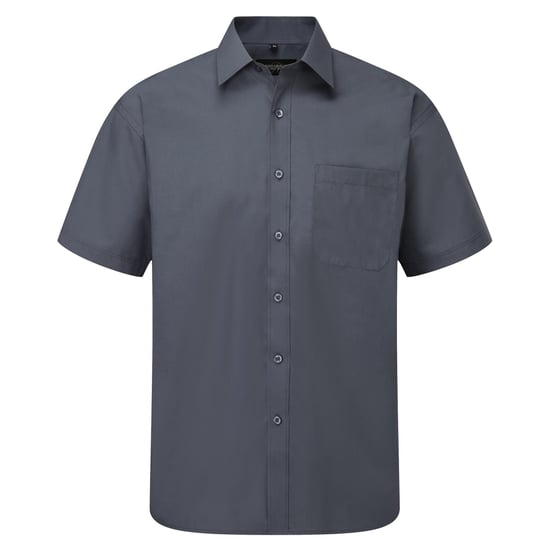 Russell Collectie Heren Korte Mouwen Poly-Katoen Easy Care Poplin Shirt (Konvooi Grijs) - Image 1
