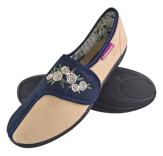 Dunlop - Dames Verstelbare Brede Pasvorm Geheugenfoam Bloemige Klittenbandslippers voor Oudere Vrouwen - Image 1