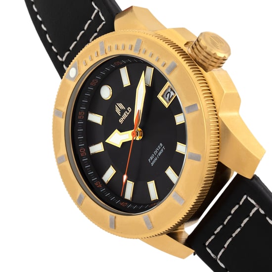 Shield Shaw Leather-Band Men's Diver Watch w/Date