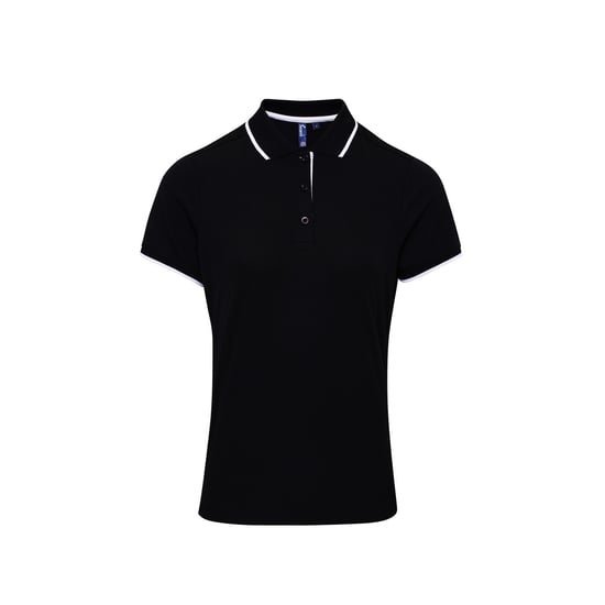 Premier Dames/dames Contrast Coolchecker Poloshirt (Zwart/Wit) - Image 1